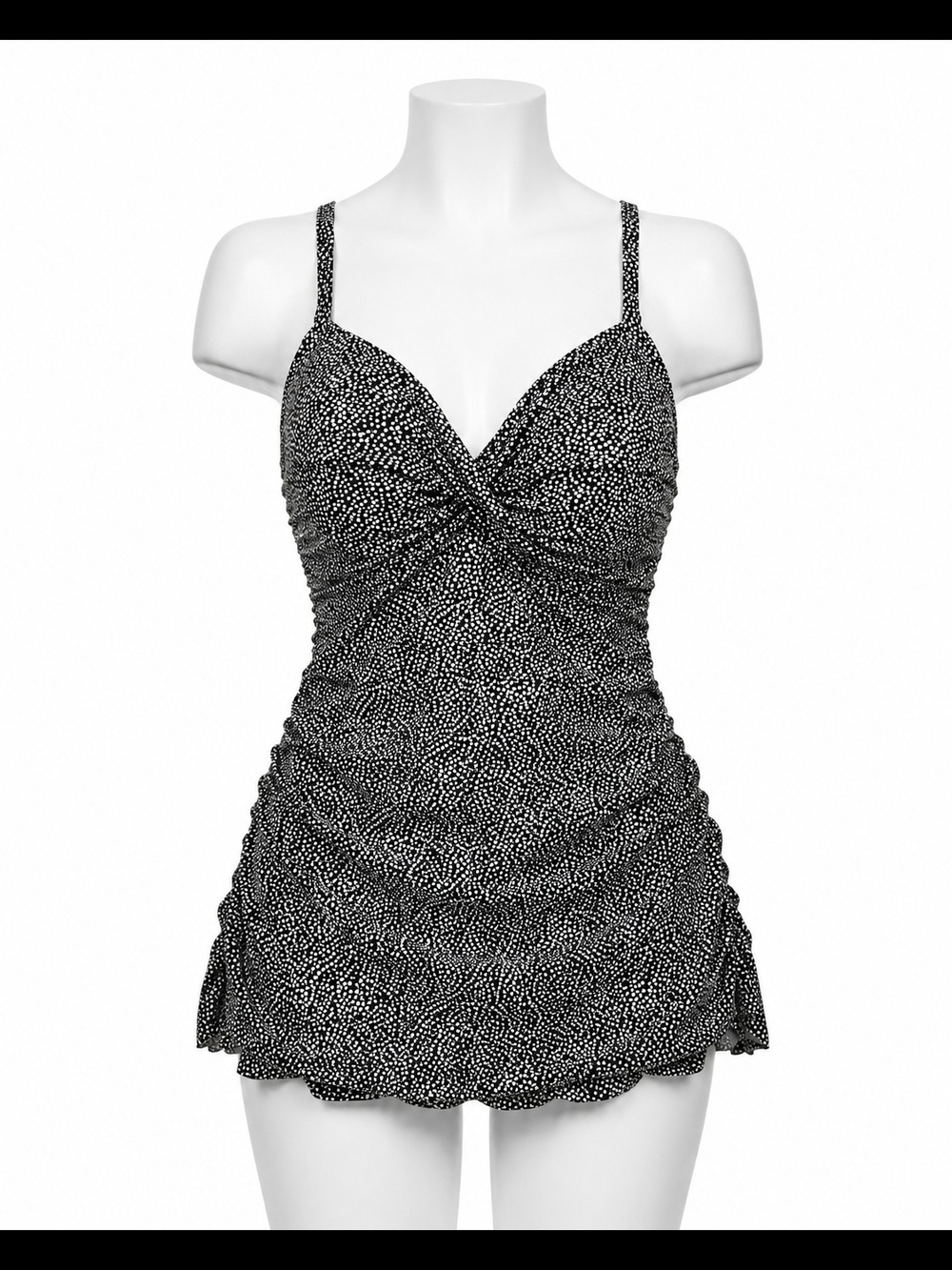 Black & White Ruched Swimdress with Adjustable Straps Size 24